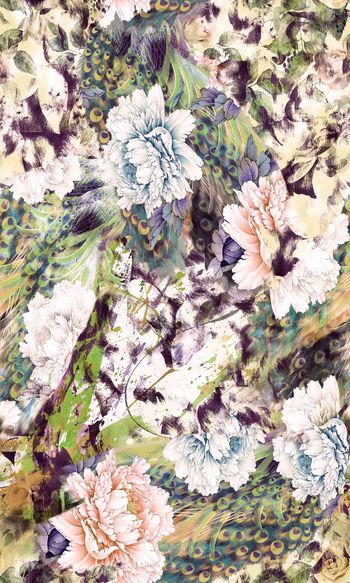 419380-孔雀羽毛豹纹肌理中国花卉抽象纹路乱