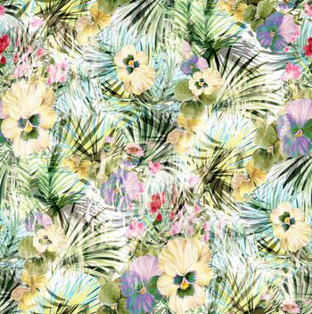 419386-热带雨林滤色植物花卉数码印花