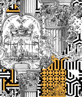 419586-欧式个性男装黑白格子建筑组合印花