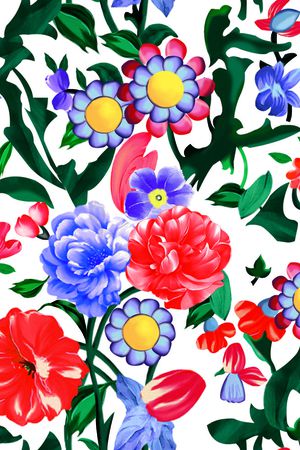 彩色花黑色叶印花华亿平台图片