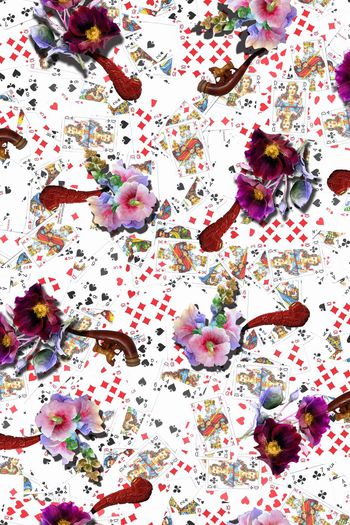 419859-休闲风   五彩个性扑克 烟斗 花