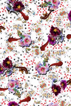 五彩个性扑克  烟斗 花卉  休闲风印花华亿平台图片