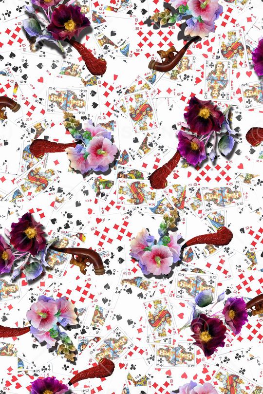 五彩个性扑克  烟斗 花卉  休闲风印花华亿平台图片