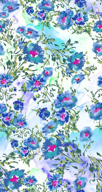 420291-水彩花卉 水彩机理 手绘 服装 清