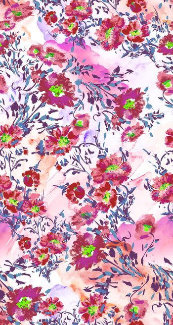 420292-水彩花卉 水彩机理 手绘 服装 清