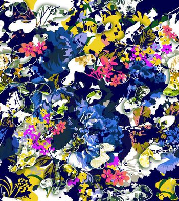 420383-欧美时尚暗底枝叶花卉迷彩图形组合男