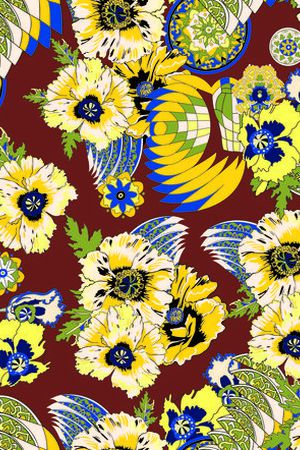 黄色花循环印花华亿平台图片