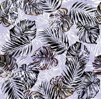 420939-热带植物龟背叶重叠影组合男装衬衣女