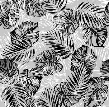 420940-热带植物龟背叶重叠影组合男装衬衣女