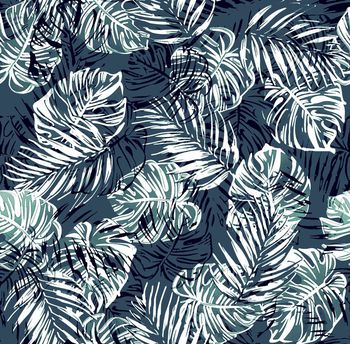 420941-热带植物龟背叶重叠影组合男装衬衣女