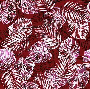 420942-热带植物龟背叶重叠影组合男装衬衣女