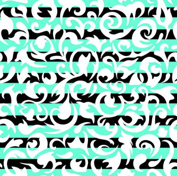 420998-简约清新几何条纹与卷叶图案组合女装