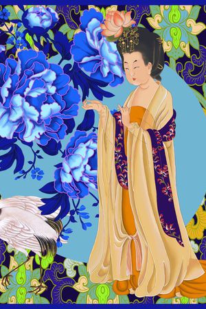 宫廷牡丹印花华亿平台图片