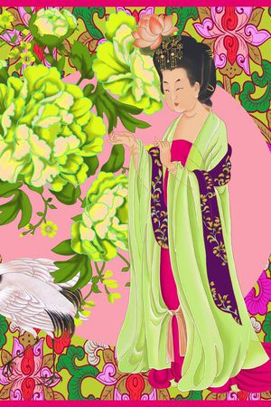 宫廷牡丹印花华亿平台图片