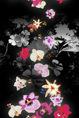 黑底花纹印花华亿平台图片