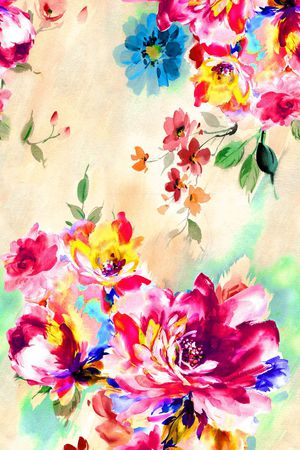 手绘 定位 浅底 大花印花华亿平台图片