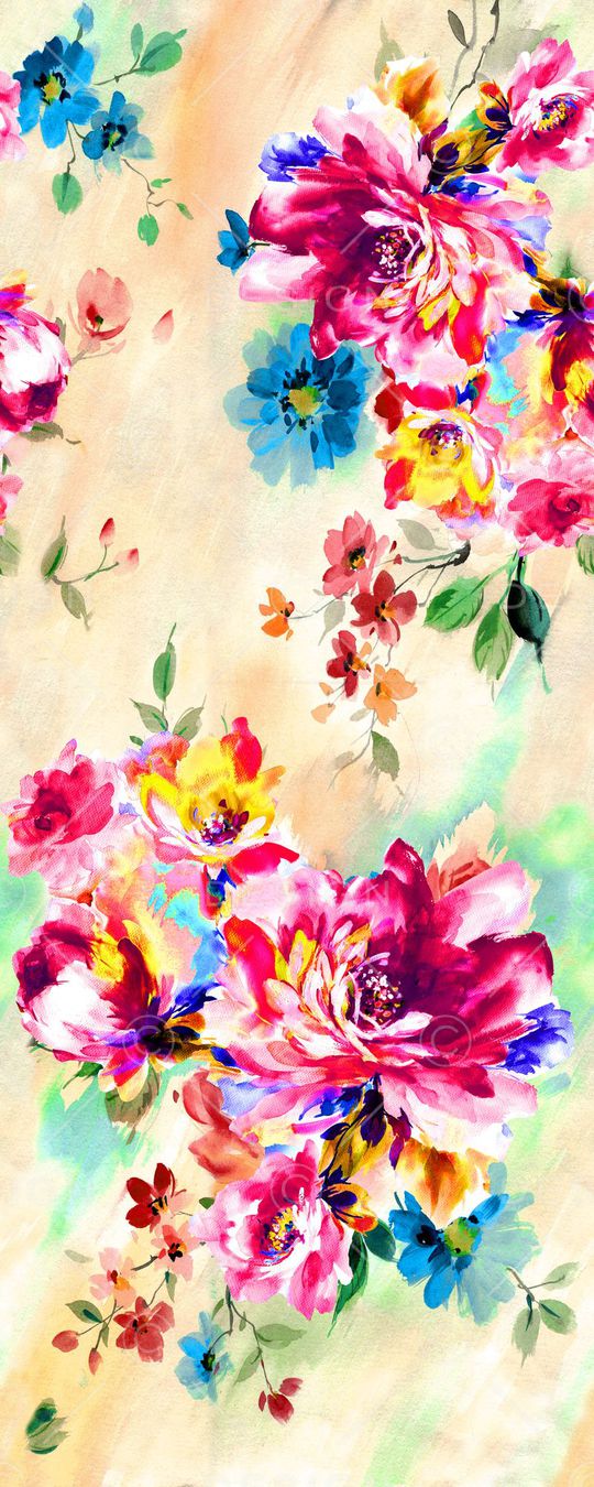 手绘 定位 浅底 大花印花华亿平台图片