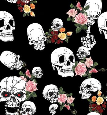 421668-男装手绘玫瑰花骷髅头数码印花1