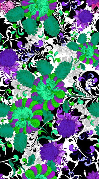 421718-时尚撞色 线描花卉 剪影 服装 