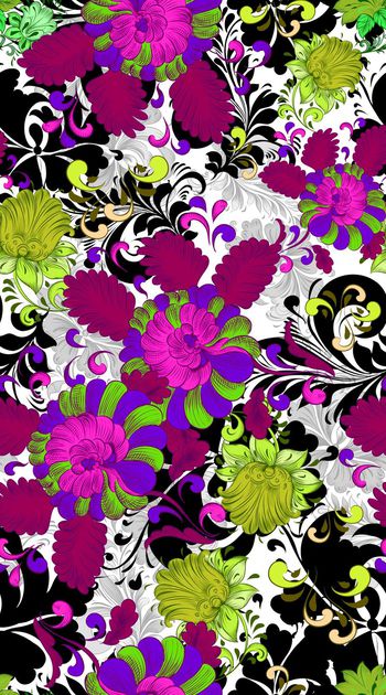 421719-时尚撞色 线描花卉 剪影 服装 