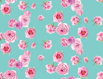 421844- 纯色手绘牡丹花花卉数码印花 