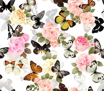 421930- 层次蝴蝶牡丹花复位印花 