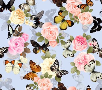 421931- 层次蝴蝶牡丹花复位印花 