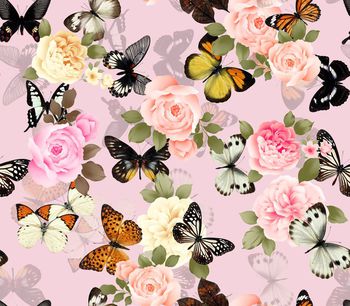 421932- 层次蝴蝶牡丹花复位印花 