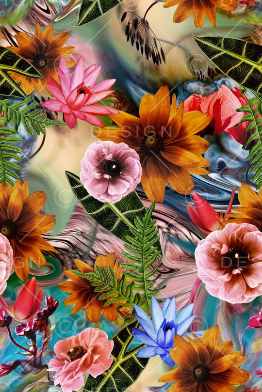 数码时尚热带沙滩花卉印花华亿平台图片