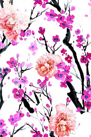 手绘牡丹印花华亿平台图片