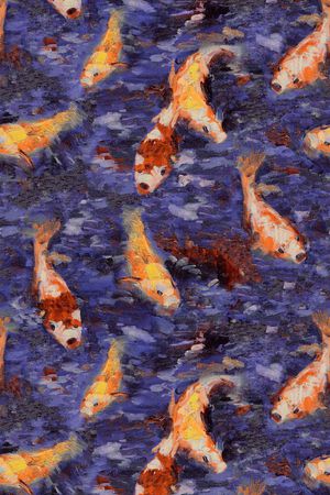 池塘 金鱼 水印 油画印花华亿平台图片