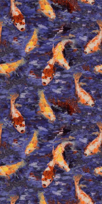 池塘 金鱼 水印 油画印花华亿平台图片