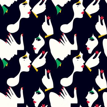 423253-	流行个性时尚美女抽象插画数码印花