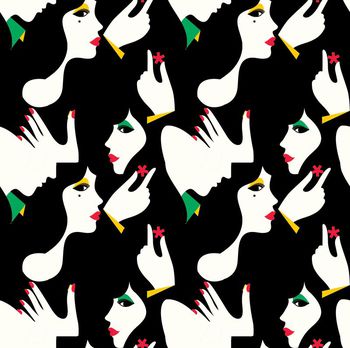 423254-	流行个性时尚美女抽象插画数码印花