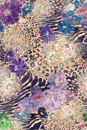 动物纹拼接乱花印花华亿平台图片