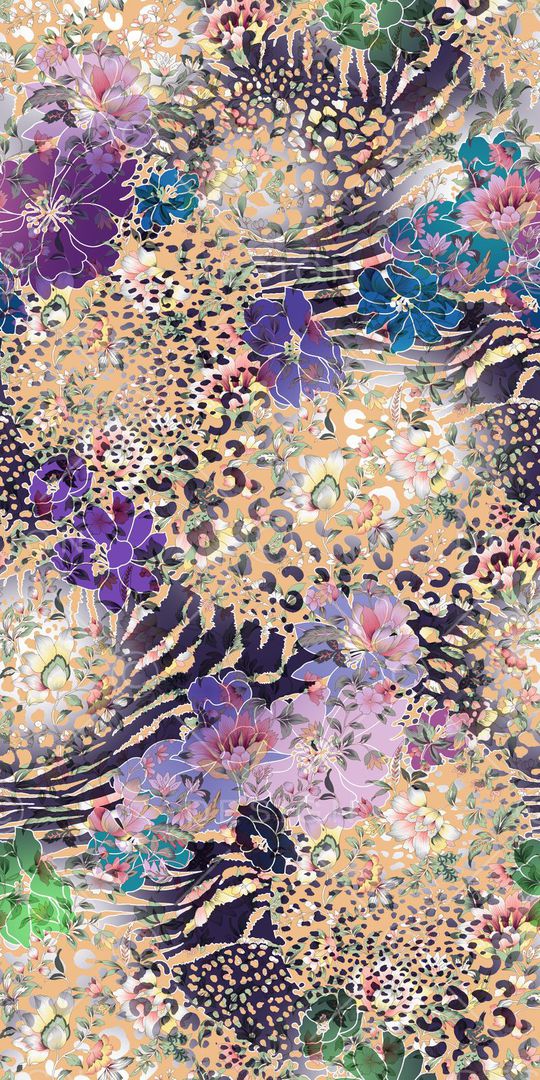 动物纹拼接乱花印花华亿平台图片