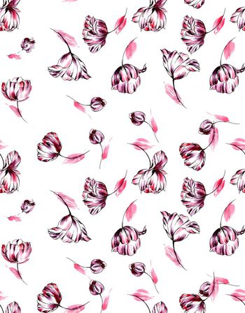 423356-时尚简约手绘花卉数码印花