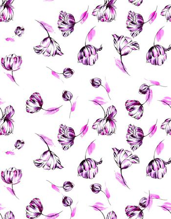 423357-时尚简约手绘花卉数码印花