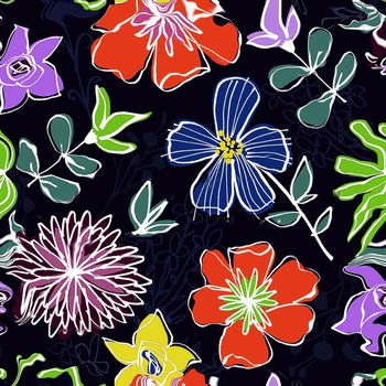 423442-简约清新手绘暗底植物花卉女装衬衣连