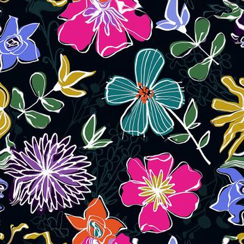 423443-简约清新手绘暗底植物花卉女装衬衣连