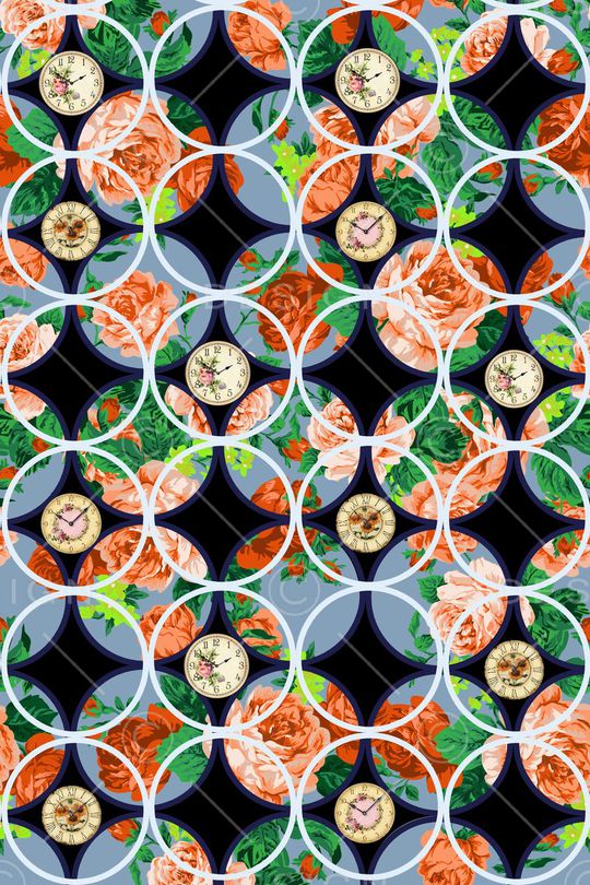 花卉圆形时钟印花华亿平台图片