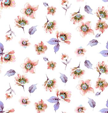 423573-时尚简约手绘牡丹花数码印花