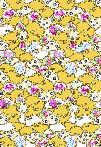 423638-矢量几何拼接底纹手绘花卉点缀加矢量