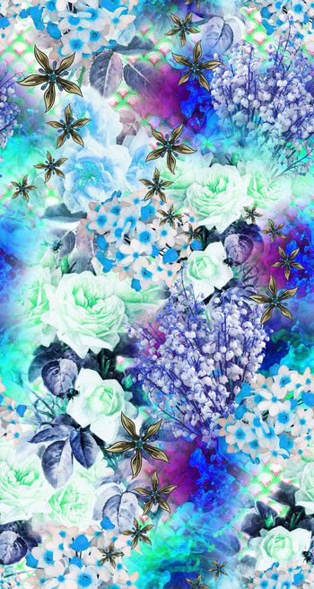 423644-油画 玫瑰 碎花 彩色机理 服装 