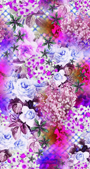 423645-油画 玫瑰 碎花 彩色机理 服装 