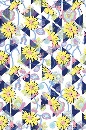 雏菊 藤蔓 三角 几何 叠加 错位 3d印花华亿平台图片