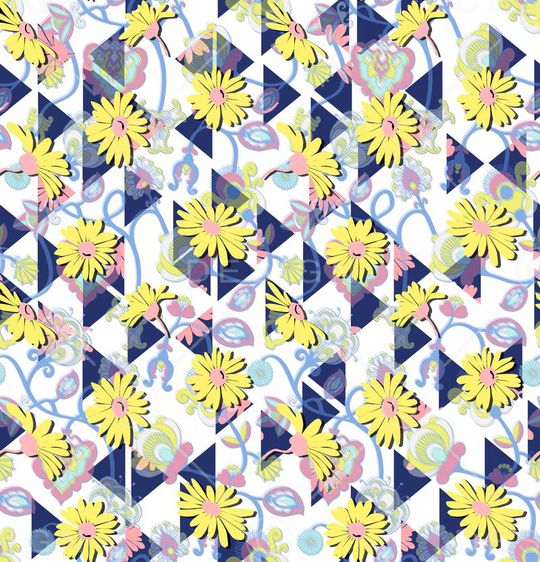 雏菊 藤蔓 三角 几何 叠加 错位 3d印花华亿平台图片