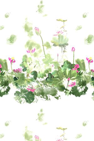 荷花 水墨 国画 中国风 荷塘月色印花华亿平台图片