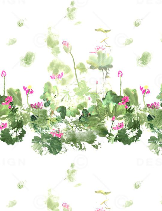 荷花 水墨 国画 中国风 荷塘月色印花华亿平台图片