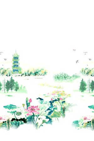 荷花 水墨 国画 中国风 荷塘月色印花华亿平台图片